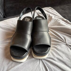 Sorel Black Leather Slingback Sandals